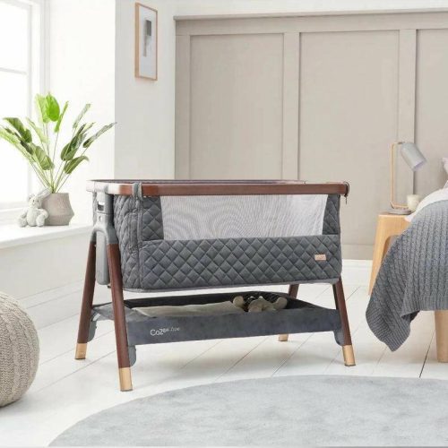 tutti bambini cozee luxe bedside crib walnut slate traveling tikes 7