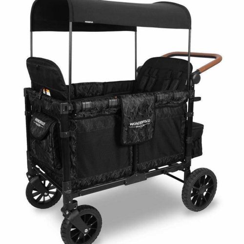 WonderFold W4 Luxe Multifunctional Quad (4 Seater) Stroller Wagon - Black Camo - Traveling Tikes