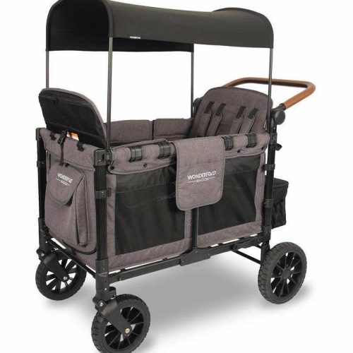 WonderFold W4 Luxe (W4S 2.0) (4 Seater) Stroller Wagon - Charcoal Gray/Black Frame - Traveling Tikes